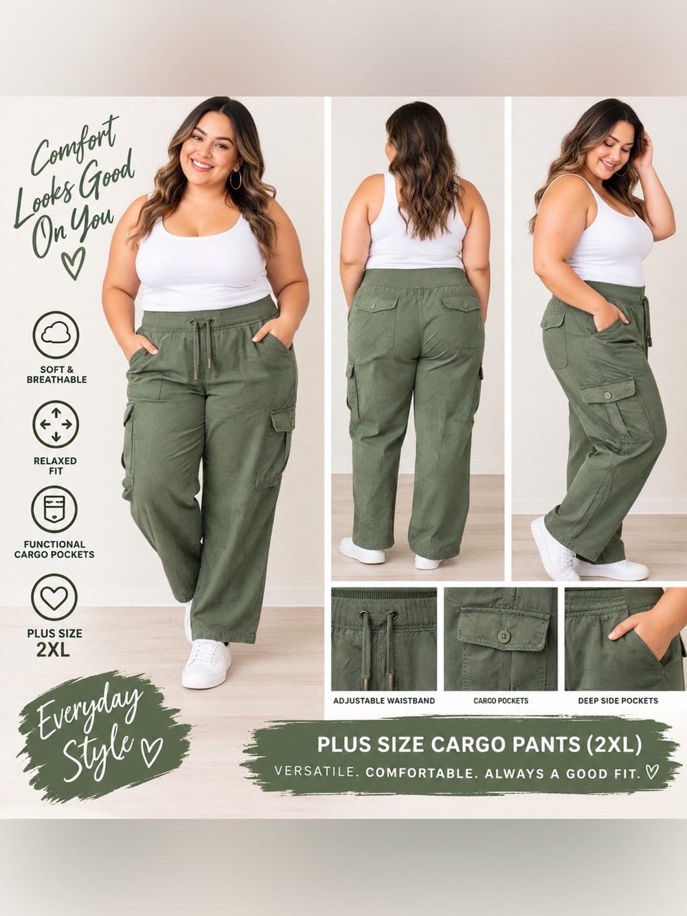 Plus Size Olive Green Cargo Pants - Comfortable Everyday Utility